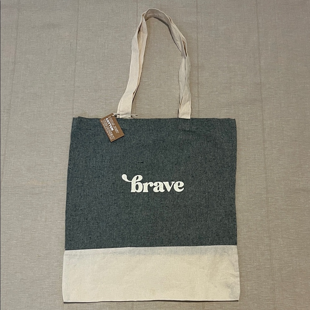 Green and Cream BRAVE Muslin Tote‎ Bag